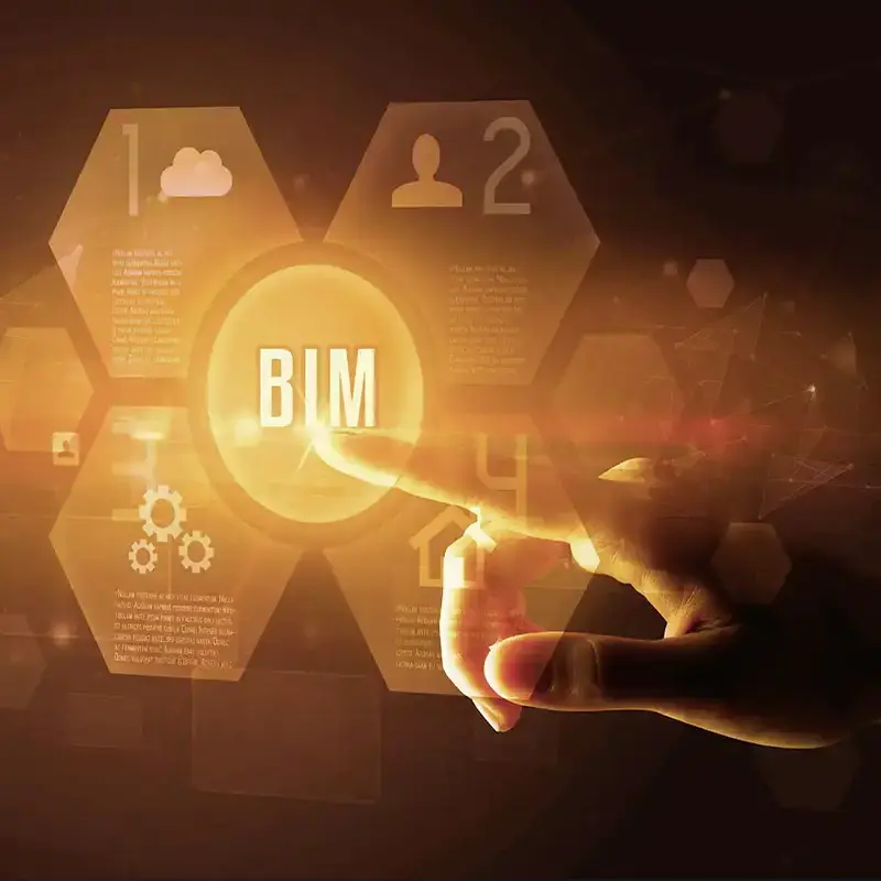 Teaserbild für BIM – Building Information Moddeling: Hand, die auf ein Touch-Bedienfeld tippt.